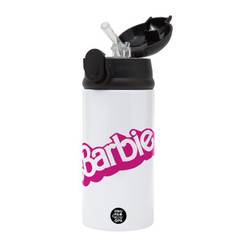 Barbie, Children's hot water bottle, stainless steel, with safety straw, Black (360ml) BPA-FREE