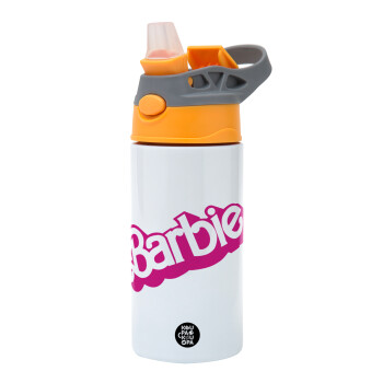 Barbie, Children's hot water bottle, stainless steel, with safety straw, Orange/Grey (360ml) BPA-FREE