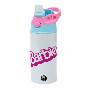 Barbie, Children's hot water bottle, stainless steel, with safety straw, Pink/BlueCiel (360ml) BPA FREE