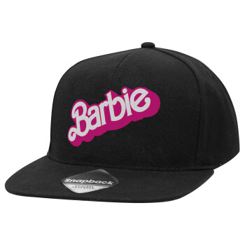 Barbie, Adult Flat Snapback Hat Black, (100% COTTON TWILL, ADULT, UNISEX, ONE SIZE)