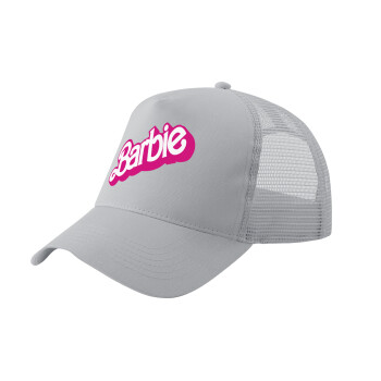 Barbie, Adult Structured Trucker Hat, with Mesh, GRAY (100% COTTON, ADULT, UNISEX, ONE SIZE)