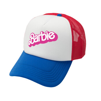 Barbie, Adult Soft Trucker Hat with Red/Blue/White Mesh (POLYESTER, ADULT, UNISEX, ONE SIZE)