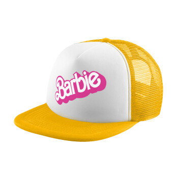 Barbie, Adult Soft Trucker Hat with Yellow/White Mesh (POLYESTER, ADULT, UNISEX, ONE SIZE)