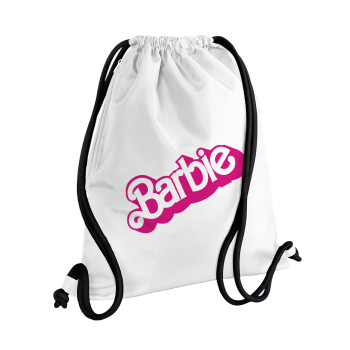 Barbie, Τσάντα πλάτης πουγκί GYMBAG λευκή, με τσέπη (40x48cm) & χονδρά κορδόνια