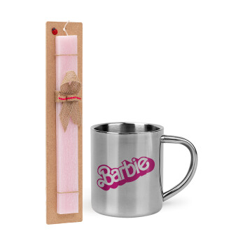 Barbie, Easter Set, metallic thermal cup (300ml) & aromatic flat Easter candle (30cm) (PINK)