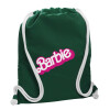 Backpack pouch GYMBAG BOTTLE GREEN, with pocket (40x48cm) & thick white cords