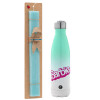 Easter Set, Metallic green/white thermos (Stainless steel), double-walled, 500ml & scented flat Easter candle (30cm) (TURQUOISE)