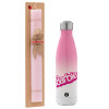 Easter Set, Metallic pink/white (Stainless steel) thermos, double-walled, 500ml & aromatic flat Easter candle (30cm) (PINK)