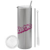 Eco friendly stainless steel Silver tumbler 600ml, with metal straw & cleaning brush