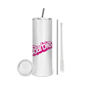 Barbie, Tumbler ποτήρι θερμό από ανοξείδωτο ατσάλι 600ml, με μεταλλικό καλαμάκι & βούρτσα καθαρισμού