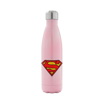 Superman vintage, Metal mug thermos Pink Iridiscent (Stainless steel), double wall, 500ml