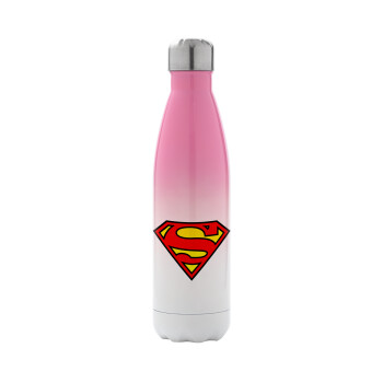 Superman vintage, Metal mug thermos Pink/White (Stainless steel), double wall, 500ml