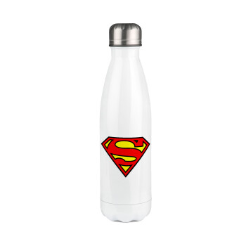 Superman vintage, Μεταλλικό παγούρι θερμός Λευκό (Stainless steel), διπλού τοιχώματος, 500ml