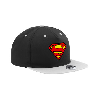 Superman vintage, Adult Flat Snapback Hat Black/Grey, (100% COTTON TWILL, ADULT, UNISEX, ONE SIZE)