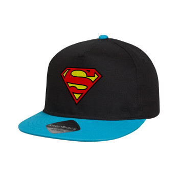 Superman vintage, Child's Flat Snapback Hat, Black/Blue (100% COTTON, CHILD, UNISEX, ONE SIZE)