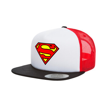 Superman vintage, Adult Foam Flat Snapback with Mesh Black-White-Red (POLYESTER, ADULT, UNISEX, ONE SIZE)