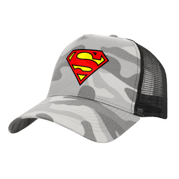 Superman vintage, Adult Structured Trucker Hat, with Mesh, (Camouflage) Army Camo (100% COTTON, ADULT, UNISEX, ONE SIZE)