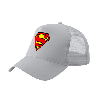 Superman vintage, Καπέλο Ενηλίκων Structured Trucker, με Δίχτυ, ΓΚΡΙ (100% ΒΑΜΒΑΚΕΡΟ, ΕΝΗΛΙΚΩΝ, UNISEX, ONE SIZE)