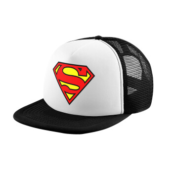 Superman vintage, Child's Soft Trucker Hat with BLACK/WHITE Mesh (POLYESTER, CHILD, ONE SIZE)