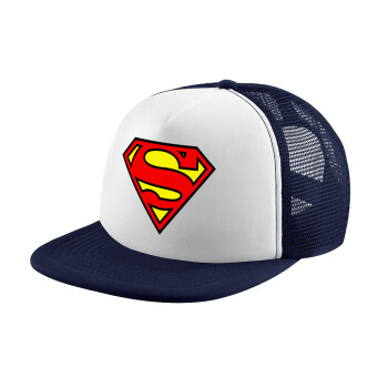 Superman vintage, Adult Soft Trucker Hat with Dark Blue/White Mesh (POLYESTER, ADULT, UNISEX, ONE SIZE)