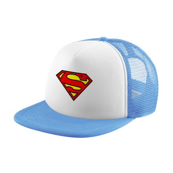 Superman vintage, Καπέλο παιδικό Soft Trucker με Δίχτυ ΓΑΛΑΖΙΟ/ΛΕΥΚΟ (POLYESTER, ΠΑΙΔΙΚΟ, ONE SIZE)