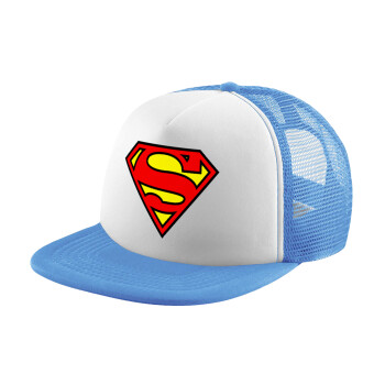 Superman vintage, Καπέλο παιδικό Soft Trucker με Δίχτυ ΓΑΛΑΖΙΟ/ΛΕΥΚΟ (POLYESTER, ΠΑΙΔΙΚΟ, ONE SIZE)