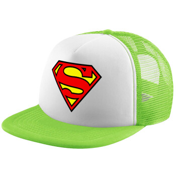 Superman vintage, Καπέλο παιδικό Soft Trucker με Δίχτυ ΠΡΑΣΙΝΟ/ΛΕΥΚΟ (POLYESTER, ΠΑΙΔΙΚΟ, ONE SIZE)