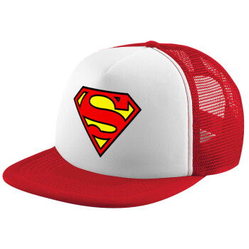 Superman vintage, Adult Soft Trucker Hat with Red/White Mesh (POLYESTER, ADULT, UNISEX, ONE SIZE)