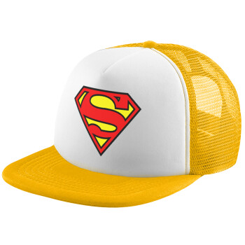 Superman vintage, Καπέλο Ενηλίκων Soft Trucker με Δίχτυ Κίτρινο/White (POLYESTER, ΕΝΗΛΙΚΩΝ, UNISEX, ONE SIZE)