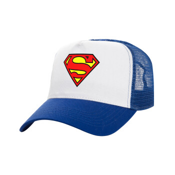 Superman vintage, Adult Structured Trucker Hat, with Mesh, WHITE/BLUE (100% COTTON, ADULT, UNISEX, ONE SIZE)