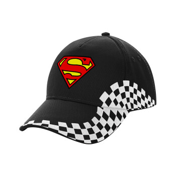 Superman vintage, Adult Ultimate BLACK RACING Cap, (100% COTTON DRILL, ADULT, UNISEX, ONE SIZE)