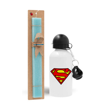 Superman vintage, Πασχαλινό Σετ, παγούρι μεταλλικό αλουμινίου (500ml) & λαμπάδα αρωματική πλακέ (30cm) (ΤΙΡΚΟΥΑΖ)