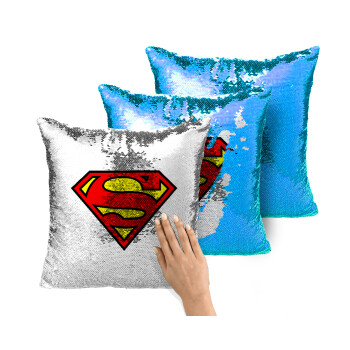 Superman vintage, Μαξιλάρι καναπέ Μαγικό Μπλε με πούλιες 40x40cm περιέχεται το γέμισμα