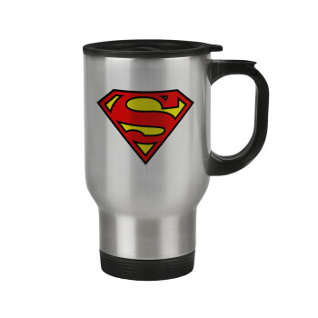 Superman vintage, Stainless steel travel mug with lid, double wall 450ml