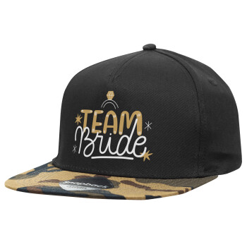 Team Bride Ruby, Adult Flat Snapback Hat Black/Camouflage, (100% COTTON TWILL, ADULT, UNISEX, ONE SIZE)