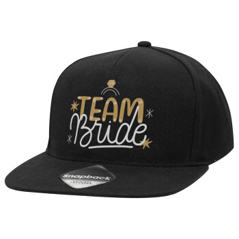 Team Bride Ruby, Καπέλο Ενηλίκων Flat Snapback Μαύρο, (100% ΒΑΜΒΑΚΕΡΟ TWILL, ΕΝΗΛΙΚΩΝ, UNISEX, ONE SIZE)