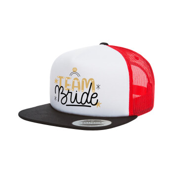 Team Bride Ruby, Adult Foam Flat Snapback with Mesh Black-White-Red (POLYESTER, ADULT, UNISEX, ONE SIZE)