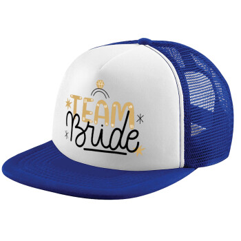 Team Bride Ruby, Adult Soft Trucker Hat with Blue/White Mesh (POLYESTER, ADULT, UNISEX, ONE SIZE)