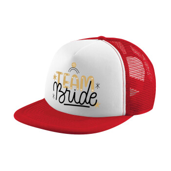 Team Bride Ruby, Adult Soft Trucker Hat with Red/White Mesh (POLYESTER, ADULT, UNISEX, ONE SIZE)