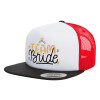 Adult Foam Flat Snapback with Mesh Black-White-Red (POLYESTER, ADULT, UNISEX, ONE SIZE)