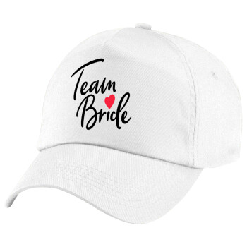 Team Bride red heart, Καπέλο παιδικό Baseball, 100% Βαμβακερό Twill, Λευκό (ΒΑΜΒΑΚΕΡΟ, ΠΑΙΔΙΚΟ, UNISEX, ONE SIZE)