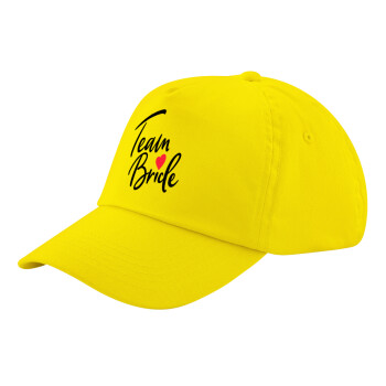 Team Bride red heart, Child's Baseball Cap, 100% Cotton Twill, Yellow (COTTON, CHILD, UNISEX, ONE SIZE)