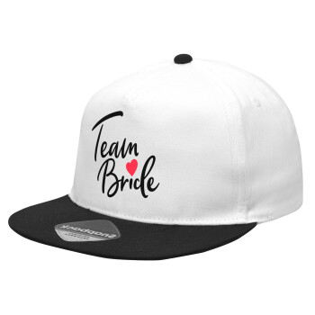 Team Bride red heart, Καπέλο Ενηλίκων Flat Snapback Λευκό/Μαύρο, (100% ΒΑΜΒΑΚΕΡΟ Twill, ΕΝΗΛΙΚΩΝ, UNISEX, ONE SIZE)