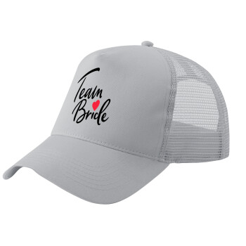 Team Bride red heart, Adult Structured Trucker Hat, with Mesh, GRAY (100% COTTON, ADULT, UNISEX, ONE SIZE)