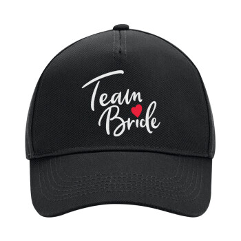 Team Bride red heart, Adult Ultimate Hat BLACK, (100% COTTON DRILL, ADULT, UNISEX, ONE SIZE)