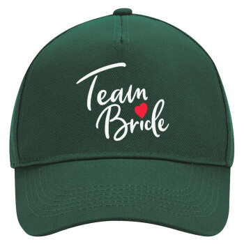 Team Bride red heart, Adult Ultimate Hat GREEN, (100% COTTON DRILL, ADULT, UNISEX, ONE SIZE)