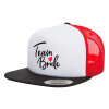 Adult Foam Flat Snapback with Mesh Black-White-Red (POLYESTER, ADULT, UNISEX, ONE SIZE)