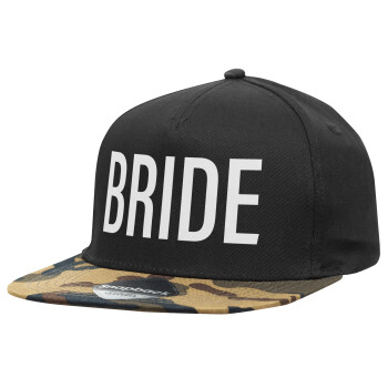 BRIDE, Adult Flat Snapback Hat Black/Camouflage, (100% COTTON TWILL, ADULT, UNISEX, ONE SIZE)