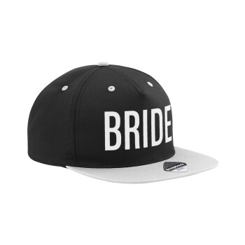 BRIDE, Adult Flat Snapback Hat Black/Grey, (100% COTTON TWILL, ADULT, UNISEX, ONE SIZE)