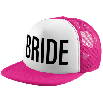 BRIDE, Adult Soft Trucker Hat with Pink/White Mesh (POLYESTER, ADULT, UNISEX, ONE SIZE)